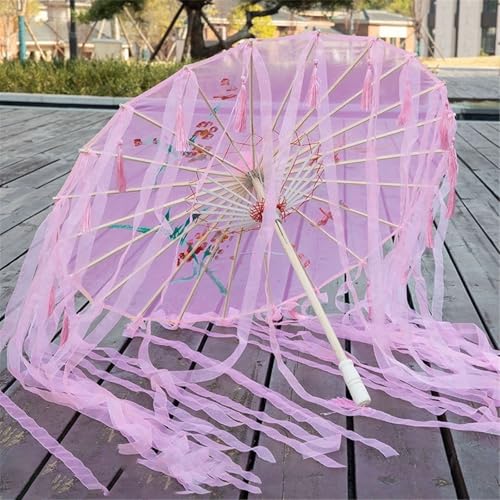 SXTYYH Chinesisch Transparent Regenschirm Aus Geöltem Papier Mit Quasten Und Bändern Handgefertigt Bambus Sonnenschirm Regenschirm for Fotografie Requisiten, Klassischer Tanz(Pink) von SXTYYH