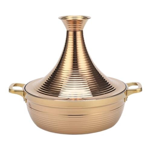 SXTYYH Dreischichtig Verdickt Taji-Topf Tajine Topf Zum Kochen Langlebig Edelstahl 304 Tagine Marokko Mit Konischem Deckel(Gold,28cm) von SXTYYH