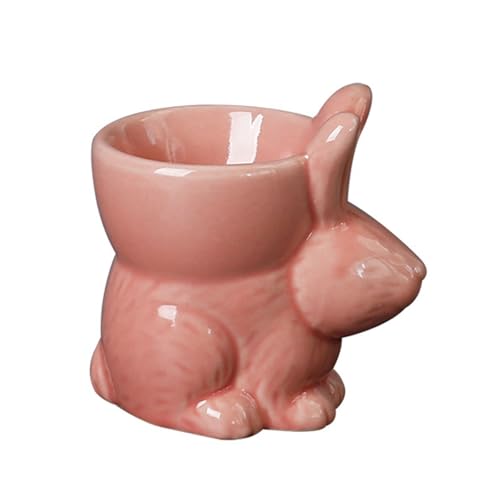 SXTYYH Eierbecher for Weich Gekochte Eier Kreativ Kaninchen Cartoon Frühstück Egg Holder for Hart Gekochte Eier Keramik Eierhalter Leicht Zu Reinigen(Pink) von SXTYYH