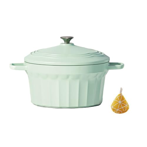 SXTYYH Emailliert Gusseisen Topf Dutch Oven Wärmespeicherung Suppentopf Antihaftbeschichtet Doppelte Henkel Schmortopf Mit Deckel Zum Backen Und Schmoren(GrüN,20cm) von SXTYYH