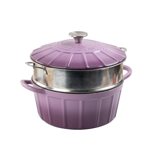 SXTYYH Emailliert Suppentopf Multifunktional Dutch Oven Schmortopf Mit Deckel for Induktionsherd Gusseisen Topf Antihaftbeschichtet for Brotsuppen Eintöpfe(Purple A) von SXTYYH