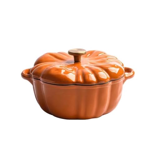 SXTYYH Gusseisen Topf, Emaillierter Topf Kürbisform Dutch Oven Multifunktionaler Schmortopf Mit Deckel Zuhause Suppentopf Induktionsherd Universell(Orange-16cm) von SXTYYH