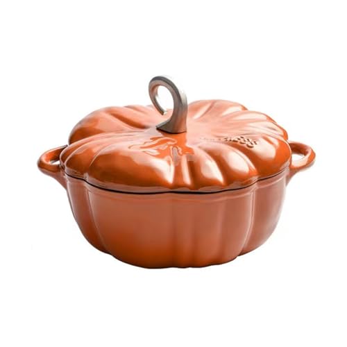 SXTYYH Gusseisen Topf, Emaillierter Topf Kürbisform Dutch Oven Multifunktionaler Schmortopf Mit Deckel Zuhause Suppentopf Induktionsherd Universell(Orange-20cm A) von SXTYYH