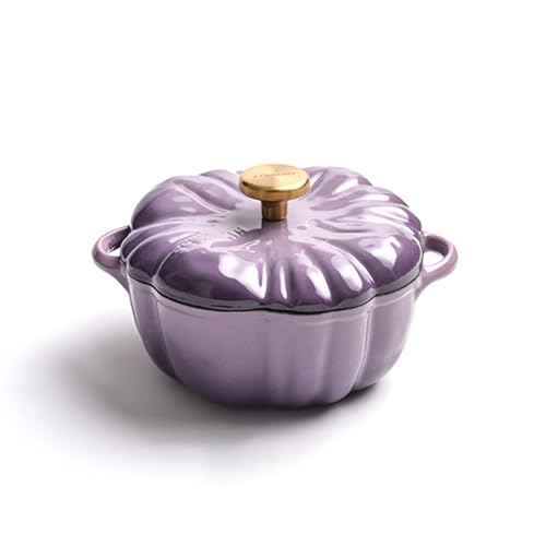 SXTYYH Gusseisen Topf Dutch Oven Kürbis Emaillierter Topf Glatte Innenseite Suppentopf Schmortopf Mit Deckel Zum Kochen, Aufläufe Eintöpfe Und Brot Backen(Purple 16cm) von SXTYYH
