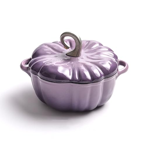 SXTYYH Gusseisen Topf Dutch Oven Kürbis Emaillierter Topf Glatte Innenseite Suppentopf Schmortopf Mit Deckel Zum Kochen, Aufläufe Eintöpfe Und Brot Backen(Purple horn 25cm) von SXTYYH
