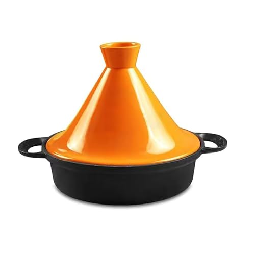 SXTYYH Home Gusseisen Emaille Tajine Topf Premium Tagine Marokko Zum Kochen, Eintopf-Topf Induktionssicher Mit Griff Und Konischem Deckel(Orange) von SXTYYH