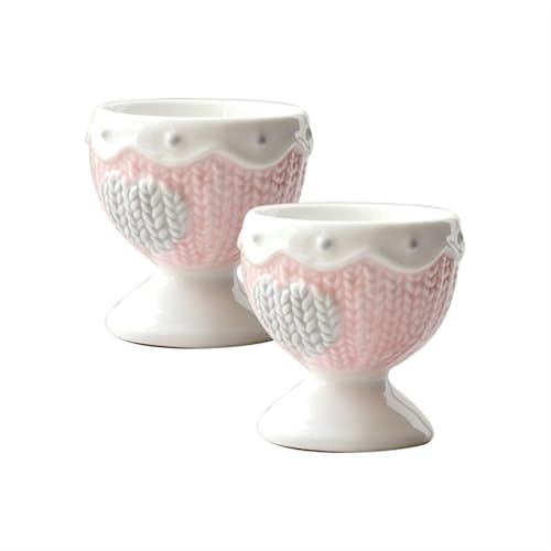 SXTYYH Keramik Egg Holder for Weich Gekochte Eier Mit Flüssigem Eigelb Frühstück Eierbecher Handbemalt Relief Eier Frühstückseihalter for Einfache Reinigung Eierhalter(Pink,2Pcs) von SXTYYH