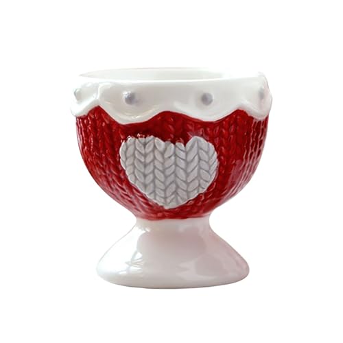 SXTYYH Keramik Egg Holder for Weich Gekochte Eier Mit Flüssigem Eigelb Frühstück Eierbecher Handbemalt Relief Eier Frühstückseihalter for Einfache Reinigung Eierhalter(Rot,1Pcs) von SXTYYH