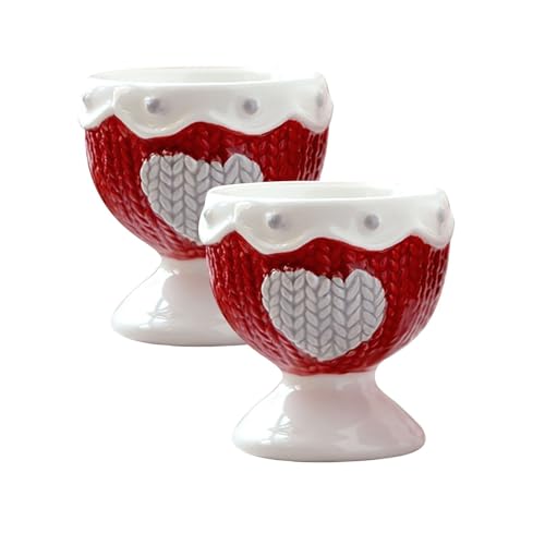 SXTYYH Keramik Egg Holder for Weich Gekochte Eier Mit Flüssigem Eigelb Frühstück Eierbecher Handbemalt Relief Eier Frühstückseihalter for Einfache Reinigung Eierhalter(Rot,2Pcs) von SXTYYH