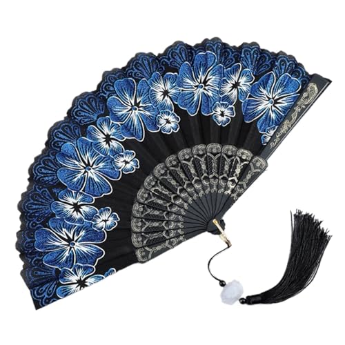 SXTYYH Retro-Spitze Zusammenklappbar Handfächer for Frauen Fans Handheld Faltbare Fächer for Sommerpartys, Halloween, Kulturelle Feiern, Und Veranstaltungen Im Freien(Blau) von SXTYYH