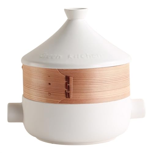 SXTYYH Tajine Topf Mit Konischem Deckel, Japanischer Stil Dampfkochtopf Tagine Marokko Zum Kochen Auflaufform Mit Dampfgarer for Langsam Gegarte Eintöpfe(White with steamer tray) von SXTYYH