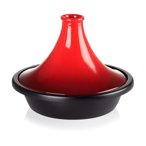 SXTYYH Tajine Topf Zum Kochen Gusseisen Emaille Tagine Marokko Mit Konischem Deckel, for GleichmäßIge Wärmeverteilung Und Feuchtigkeitsspeicherung(32cm) von SXTYYH
