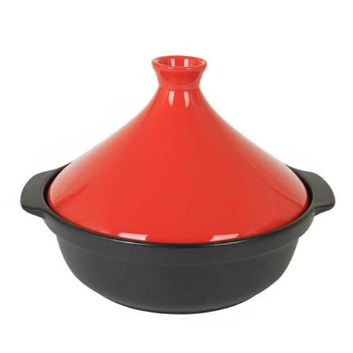 SXTYYH Tajine Topf Zum Kochen Hochwertiger Keramik-Ton Tagine Marokko for GleichmäßIge Wärmeverteilung Auflaufform Mit Konischem Deckel(Red with handle) von SXTYYH