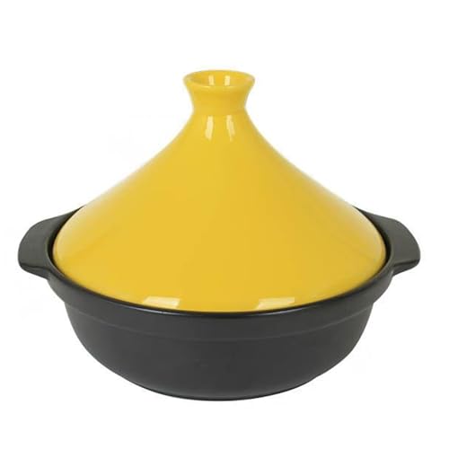 SXTYYH Tajine Topf Zum Kochen Hochwertiger Keramik-Ton Tagine Marokko for GleichmäßIge Wärmeverteilung Auflaufform Mit Konischem Deckel(Yellow with handle) von SXTYYH