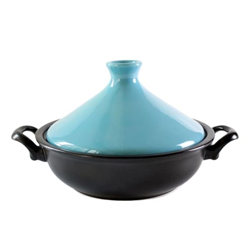 SXTYYH Traditionell Tonkeramik Tajine Topf Zum Kochen Mit Konischem Deckel Und Zwei Griffen Tagine Marokko for Langsames Garen, Eintöpfe, Handgefertigtes Design(Blau) von SXTYYH