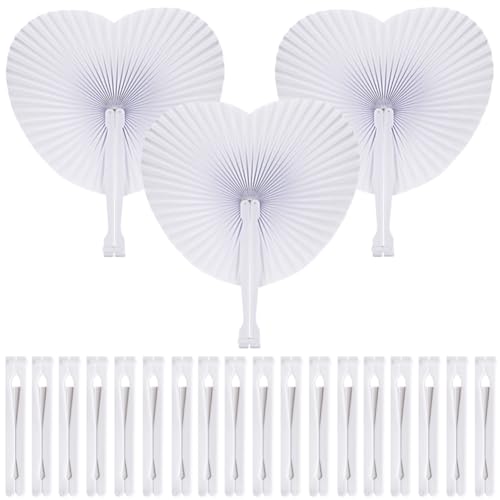 SXUUXB Fächer Hochzeit 100 Stück Papierfächer Handfächer Weiß Paper Hand Fans Hochzeitsfächer Herz Taschenfächer FächerFaltfächer für DIY Hochzeit Geschenk Hochzeitsdeko Party Geburtstag Dekoration von SXUUXB