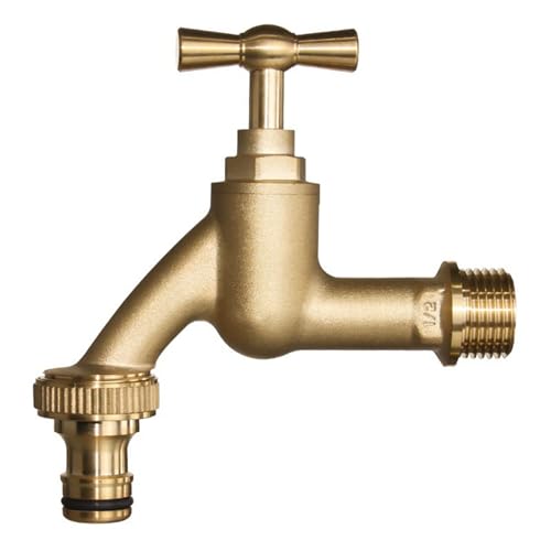 Außen Wasserhahn Winterfest Frostsicherer Außenwasserhahn G1/2 Single Kaltwasser Wasserhahn Wand,Gold von SXWYLZ
