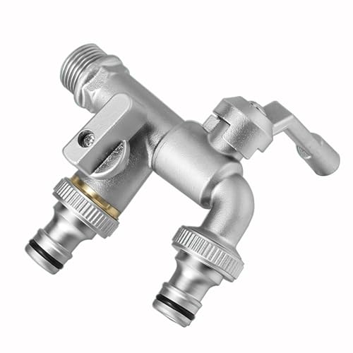 Garten Wasserhahn 1/2 Zoll Doppelt-Wasserhahn Garten Wandmontage Universal Doppel Auslaufhahn für den Garten,Silber von SXWYLZ