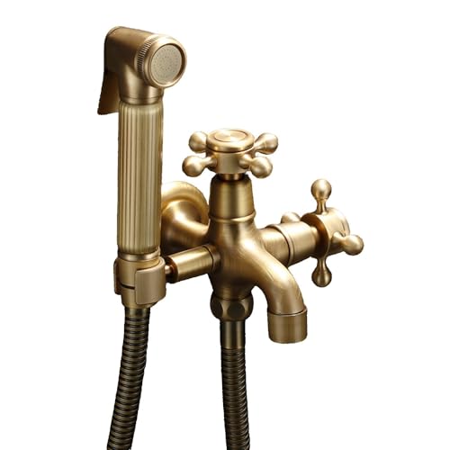 SXWYLZ Antike Bidet Handbrause Set Wandmontage Handbrause Toilette mit Schlauch Doppelauslasshahn für Badezimmer Wc SXWYLZ Antike Bidet Handbrause Set Wandmontage Handbrause Toilette mit Schlauch Doppelauslasshahn für Badezimmer Wc von SXWYLZ
