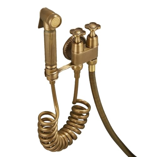 SXWYLZ Antikes Spritzpistole für Toilette Set mit Ständer Sprühpistole Doppelsteuer Eckventil 2m Federrohr und 60cm Toilettenschlauch für die Private Dusche von SXWYLZ