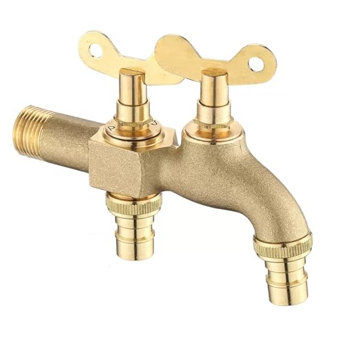 SXWYLZ Außen Abschließbarer Wasserhahn Doppel Wasserhahn Garten Messing Wasserhahn Garten Wandmontage 1/2 Zoll Doppelhahn Gartenhahn Doppelauslauf von SXWYLZ