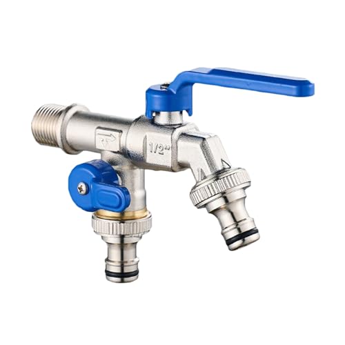 SXWYLZ Aussenwasserhahn Frostsicher 1/2 Zoll Messing Wasserhahn Doppelter Auslauf Kaltwasserhahn Wandmontage für Garten Terrasse, Chrom + Blauer Griff SXWYLZ Aussenwasserhahn Frostsicher 1/2 Zoll Messing Wasserhahn Doppelter Auslauf Kaltwasserhahn Wandmontage für Garten Terrasse, Chrom + Blauer Griff von SXWYLZ