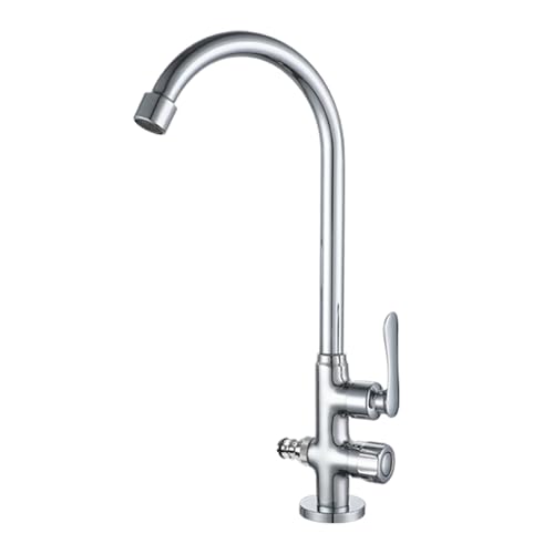 SXWYLZ Außenwasserhahn Frostsicher Kaltwasserhahn mit Wasserverteiler Wasserhahn Doppelter Auslauf 360° Schwenkbar Doppelgriff, Chrom von SXWYLZ