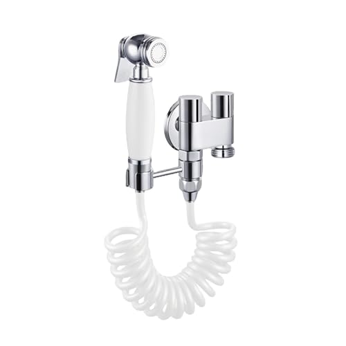 SXWYLZ Bidet Brause Set Toiletten Sprühpistolen Set Ein Einlass Zwei Auslässe Geeignet zum Spülen von Toiletten Bodenabläufen und Blumentöpfen, Chrom + Weiß SXWYLZ Bidet Brause Set Toiletten Sprühpistolen Set Ein Einlass Zwei Auslässe Geeignet zum Spülen von Toiletten Bodenabläufen und Blumentöpfen, Chrom + Weiß von SXWYLZ