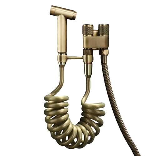 SXWYLZ Bidet Hand Shower Set Antike mit Integrierter Halterung Zweigriff Eckventil Druckknopf Sprühpistole 3m Federschlauch und 60cm Toilettenschlauch SXWYLZ Bidet Hand Shower Set Antike mit Integrierter Halterung Zweigriff Eckventil Druckknopf Sprühpistole 3m Federschlauch und 60cm Toilettenschlauch von SXWYLZ