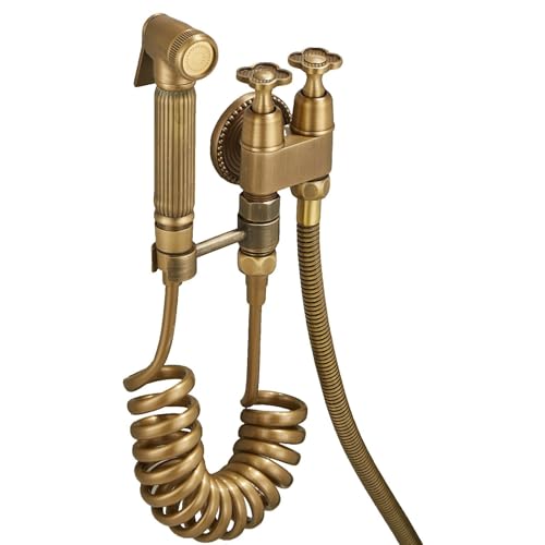 SXWYLZ Bidet Handbrause Set Antike mit Doppelsteuer-Eckventil Sprühpistole Halter 2m Federrohr und 60cm Toilettenschlauch für Badezimmer SXWYLZ Bidet Handbrause Set Antike mit Doppelsteuer-Eckventil Sprühpistole Halter 2m Federrohr und 60cm Toilettenschlauch für Badezimmer von SXWYLZ