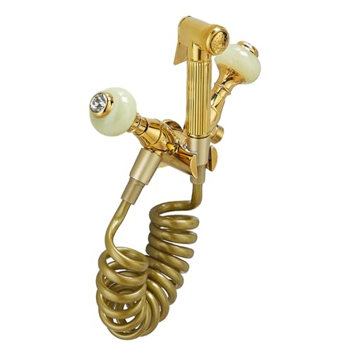 SXWYLZ Bidet Handbrause für Toilette Retro Spritzpistole für Toilette Set Einem Einlass und Zwei Auslässen Geeignet für die Reinigung von Badezimmer Wc, Gold + Jade von SXWYLZ