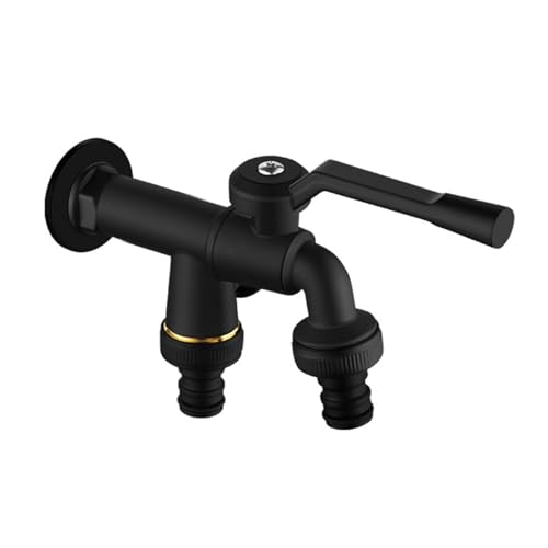 SXWYLZ Doppel Wasserhahn Außen Frostsicher Kaltwasserhahn Wandmontage Messing Doppelwasserhahn Garten 1/2 für den Innenhofgarten,Schwarz,15 CM von SXWYLZ