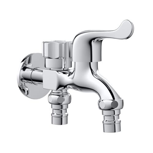 SXWYLZ Doppel Wasserhahn Waschmaschine 1/2 Kaltwasserhahn Wandmontage Wasserhahn Doppelter Auslauf Ein Einlass Zwei Ausgänge, Chrom von SXWYLZ