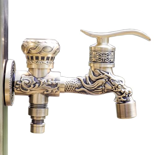 SXWYLZ Doppelwasserhahn 1/2 Zoll Garten Wasserhahn Outdoor Garten Vintage Doppelwasserhahn Wandmontage Kaltwasser Wasserhahn Garten Antik Doppelwasserhahn von SXWYLZ