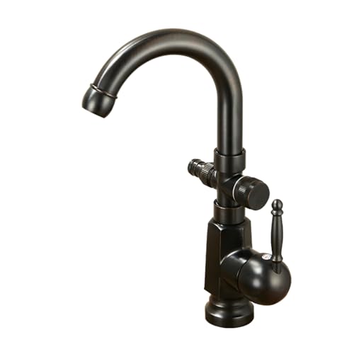 SXWYLZ Doppelwasserhahn Frostsicher Außenwasserhahn Garten Wasserhahn mit Wasserverteiler 360° Drehung Warm und Kaltwasser Doppelnutzung, Schwarz von SXWYLZ