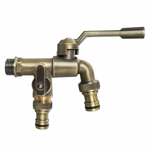 SXWYLZ Doppelwasserhahn Garten Antik Wasserhahn Garten Doppel Auslaufhahn Wasserhahn Wandmontage Kaltwasser Wasserhahn Aussen Frostsicher Garten Wasserhahn Doppel von SXWYLZ