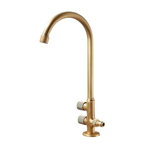 SXWYLZ Doppelwasserhahn Garten Antiker Frostsicher Kaltwasserhahn mit Wasserverteiler Aussenwasserhahn Garten 360° Schwenkbar Doppelgriff von SXWYLZ