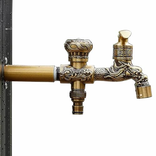 SXWYLZ Doppelwasserhahn Wandmontage Kaltwasser Wasserhahn Outdoor Garten Vintage Bronze Doppel Wasserhahn Garten auslaufhahn Wasserhahn Außen Frostsicher,23,5 Cm von SXWYLZ