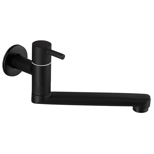 SXWYLZ Drehbarerverlängerungshahn Wasserhahn Waschbecken Lang Kaltwasserhahn Wand Messing Einhebelmischer Waschbecken Wand Single Kaltwasserhahn,Schwarz,16Cm von SXWYLZ