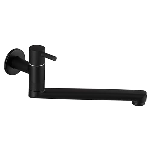 SXWYLZ Drehbarerverlängerungshahn Wasserhahn Waschbecken Lang Kaltwasserhahn Wand Messing Einhebelmischer Waschbecken Wand Single Kaltwasserhahn,Schwarz,25Cm von SXWYLZ