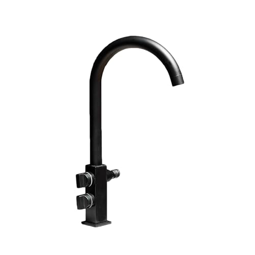 SXWYLZ Frostsicherer Außenwasserhahn Garten Wasserhahn Doppelter Auslauf 360° Schwenkbar Kaltwasserhahn mit Wasserverteiler Doppelgriff,Schwarz von SXWYLZ