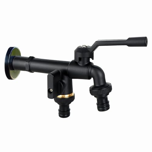 SXWYLZ Garten Wasserhahn 1/2 Zoll Verlängerung Doppel Wasserhahn Garten Messing Schwarzer Wasserhahn Garten Wandmontage Außenwasserhahn Frostsicher von SXWYLZ