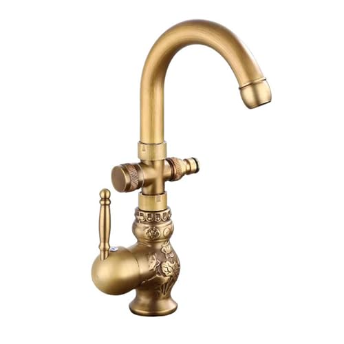SXWYLZ Garten Wasserhahn Antik Frostsicherer Außenwasserhahn mit 1/2 Zoll Schnappanschluss Doppelwasserhahn 360° Schwenkbar Warm und Kalt von SXWYLZ