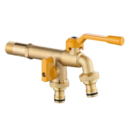 SXWYLZ Garten Wasserhahn Frostsicher Doppel Wasserhahn Garten 1/2 Zoll Kaltwasserhahn Wandmontage für den Außenbereich, Kupfer + Gelber Griff von SXWYLZ