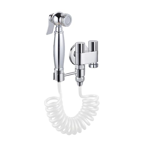 SXWYLZ Handbrause Wc Set mit Halter, Sprühpistole, Doppelsteuer Eckventil und 2,3m Federschlauch für Mop Pool, Chrom von SXWYLZ