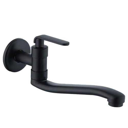 SXWYLZ Kaltwasserhahn Küche Wandmontage Kaltwasserhahn Wand Messing Wandarmatur Kaltwasser ausgussbecken Wasserhahn Waschbecken Wandmontage,Schwarz,25Cm von SXWYLZ