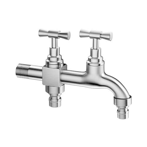 SXWYLZ Kaltwasserhahn Wandmontage Wasserhahn Doppelter Auslauf Außenwasserhahn Frostsicher 1/2 Zoll für Waschmaschinen, Edelstahl,Chrom,15 CM SXWYLZ Kaltwasserhahn Wandmontage Wasserhahn Doppelter Auslauf Außenwasserhahn Frostsicher 1/2 Zoll für Waschmaschinen, Edelstahl,Chrom,15 CM von SXWYLZ