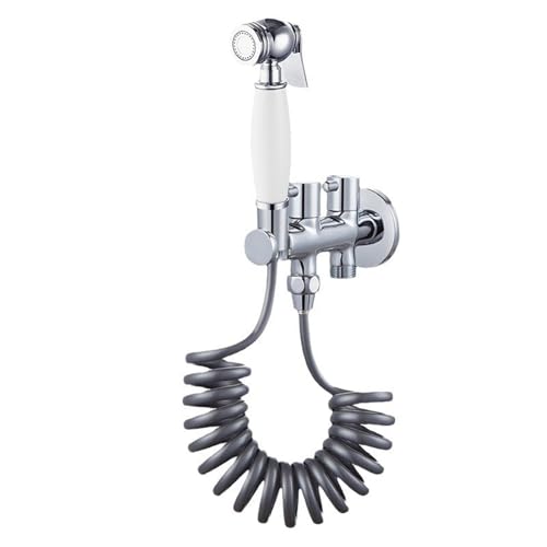 SXWYLZ Retro Toiletten Bidet Handbrause Set mit Sprühpistole Integrierter Halterung Doppelsteuer Eckventil und 2,3m Federschlauch für Badezimmer, Chrom + Weiß SXWYLZ Retro Toiletten Bidet Handbrause Set mit Sprühpistole Integrierter Halterung Doppelsteuer Eckventil und 2,3m Federschlauch für Badezimmer, Chrom + Weiß von SXWYLZ