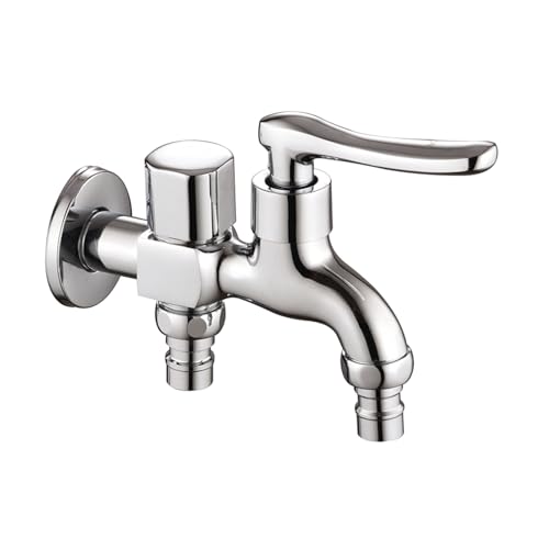 SXWYLZ Wasserhahn Waschmaschine Doppelt Wasserhahn Kaltwasser Wandmontage mit Waschmaschinenanschluss 1/2 Doppelgriff Doppelsteuerung, Chrom von SXWYLZ