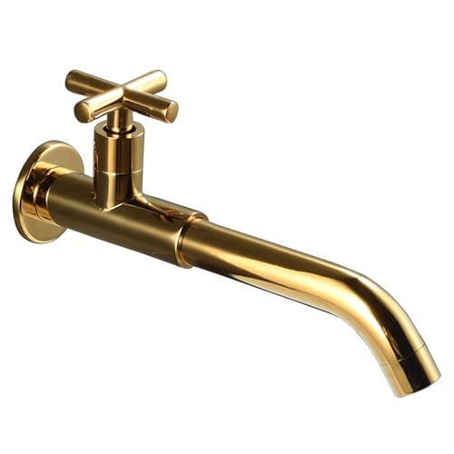 SXWYLZ Wasserhahn für ausgussbecken Kaltwasser Einhebelmischer Waschbecken Wand Wandarmatur Kaltwasser ausgussbecken aus Messing Kaltwasserhahn,Gold,23Cm von SXWYLZ
